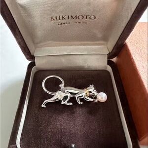 Mikimoto Silver Cat Charm with Pearl Detail